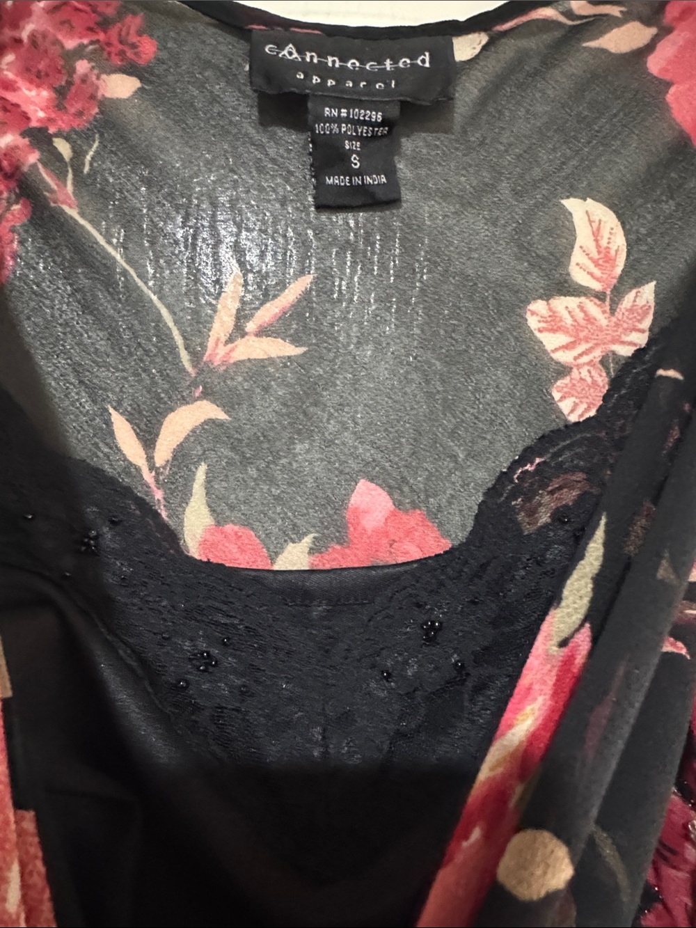 Vintage connected apparel Black Midi Dress with Pink Floral Print💕 - Picture 4 of 8